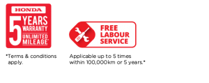 Honda 5 years warranty, free labour service